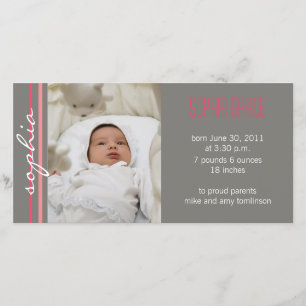 Modern Rand Birth Anouncement Photo Card-koral Meddelande