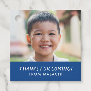 Modern Rand Birthday Photo Tack Blue Gåvor Etiketter
