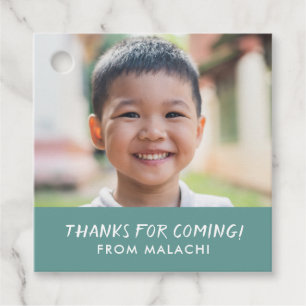 Modern Rand Birthday Photo Tack Teal Gåvor Etiketter