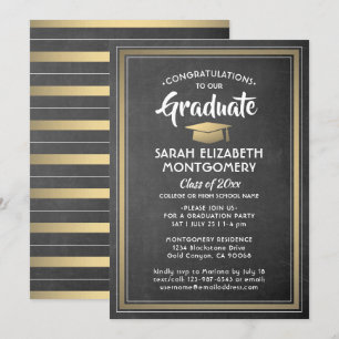 Modern Rand Black Chalkboard och Guld Studenten Inbjudningar