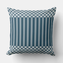 Modern Rand & Checker Mönster Blue Kudde