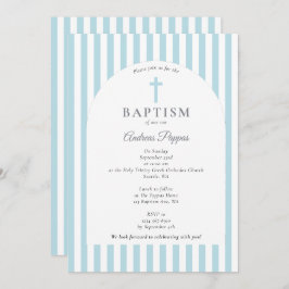 Modern Rand Christening Baptism Dusty Blue Boy Inbjudningar