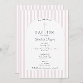 Modern Rand Christening Baptism  Rosa Girl Girl Inbjudningar