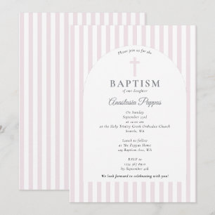 Modern Rand Christening Baptism Rosa Girl Girl Inbjudningar
