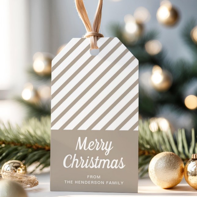 Modern Rand God jul Presentetikett (Modern Stripes Merry Christmas Gift Tags)