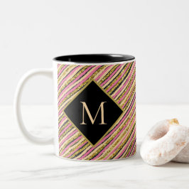 Modern Rand Guld Glitter Monogram Black Två-Tonad Mugg