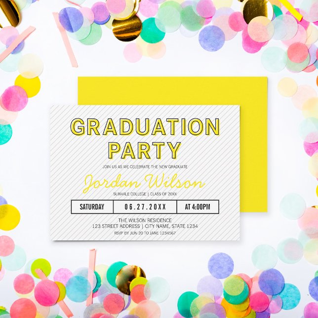 Modern Rand Gult Studentfest Inbjudningar (Skapare uppladdad)