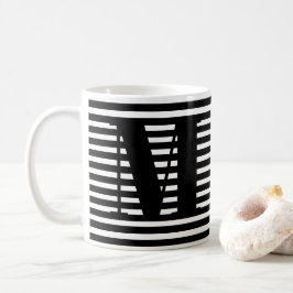 Modern rand i Monogram svart och vitt Kaffemugg