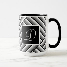 Modern rand i svartvitt, vitt och grått - Monogram Mugg