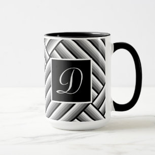 Modern rand i svartvitt, vitt och grått - Monogram Mugg
