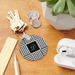 Modern rand i svartvitt, vitt och grått - Monogram Nyckelring