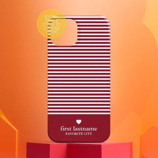 Modern Rand med hjärtmonogram kan redigera Färg (Personalized Phone Case - Many Device Styles to Choose From)