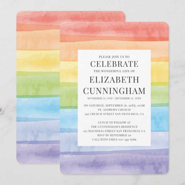 Modern Rand med regnbågsfärg Inbjudningar (Fram/baksida)