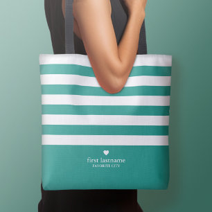 Modern Rand med uppskalat hjärtmonogram - Teal Axelväska
