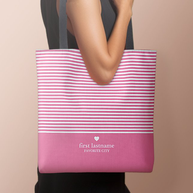 Modern Rand med uppskalat hjärtmonogram Tygkasse (Personalized tote bag - Perfect for girl's weekends and bachelorette getaways!)