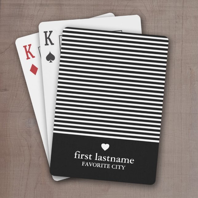 Modern Rand med uppskalning av hjärtmonogram svart Casinokort (Add a name or monogram to these personalized playing cards.)