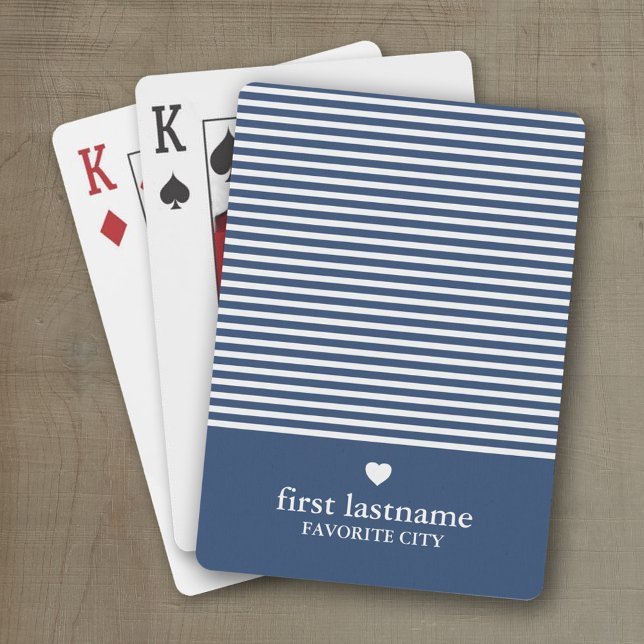 Modern Rand med uppskalningsflottan av hjärtmonogr Casinokort (Personalized playing cards with a modern stripe pattern and a place for a name or monogram)