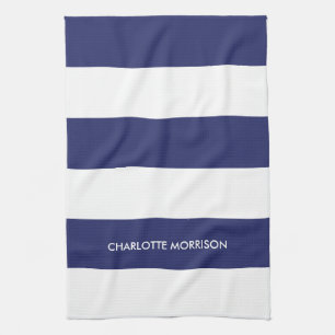 Modern rand namn monogram marinblå marinblått kökshandduk