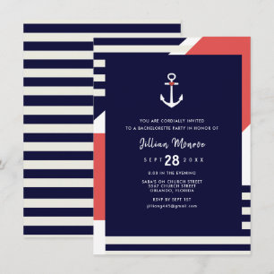 Modern Rand Nautical Anchor Bachelorette Party Inbjudningar