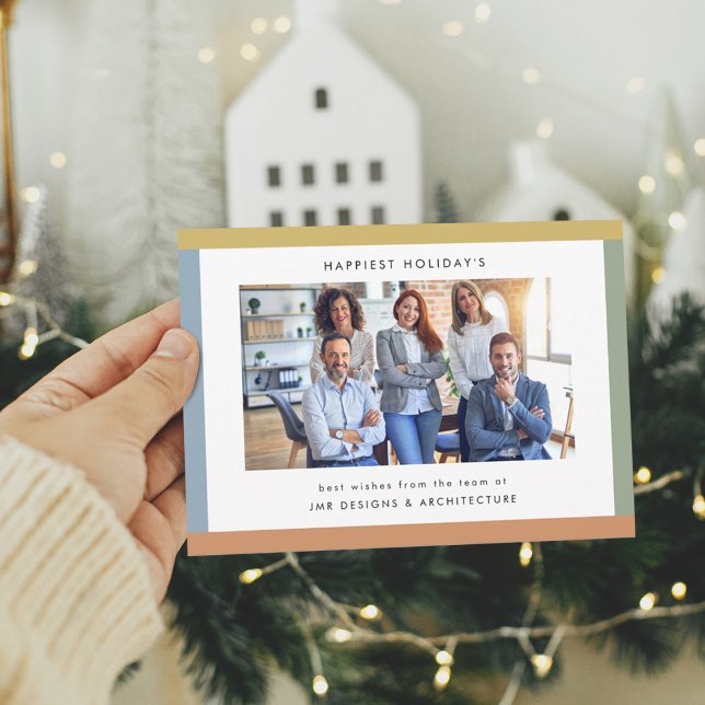 Modern Rand Photo Business Flat Helgdag Card Julkort (Modern Stripes Photo Business Flat Holiday Card)