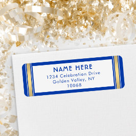 Modern Rand Royal Blue och Guld Returadress Returadress Etikett