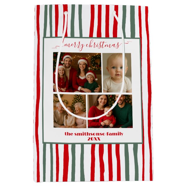 Modern Ränder familj Foto God Jul (Framsidan)