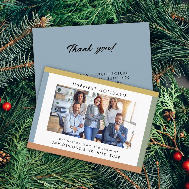 Modern Ränder Foto Högtid Visitkort (Modern Stripes Photo Holiday Business Card)