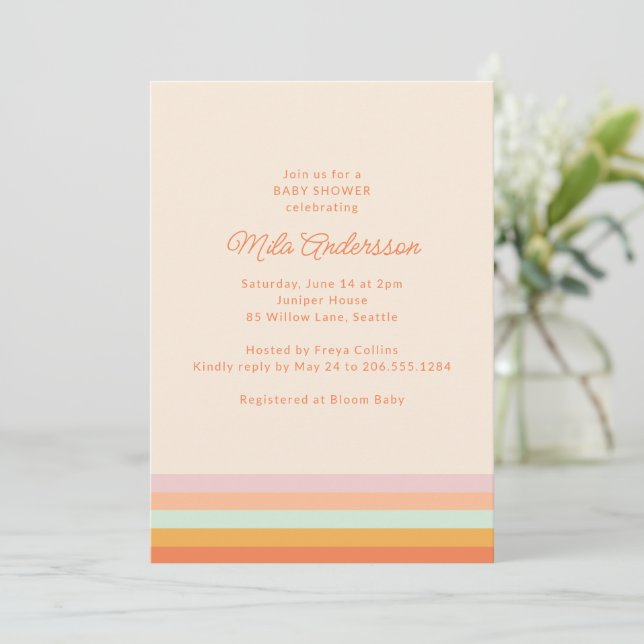 Modern Ränder Retro Pastell Sommar Bebis Shower Inbjudningar (Stående Fram)