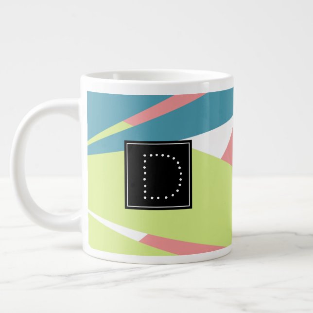 Modern randig geometrisk mönster monogram jumbo mugg (Vänster)