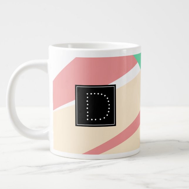 Modern randig geometrisk mönster monogram jumbo mugg (Vänster)