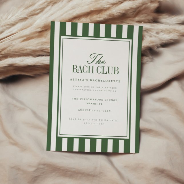 Modern randig grön "Bach Club" möhippa Inbjudningar (Skapare uppladdad)