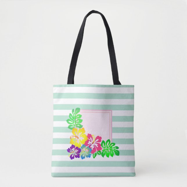 Modern randig, hawaii hibiskus -personlig tygkasse (Framsida)