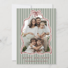 Modern randig julkort med familjefoto och bård