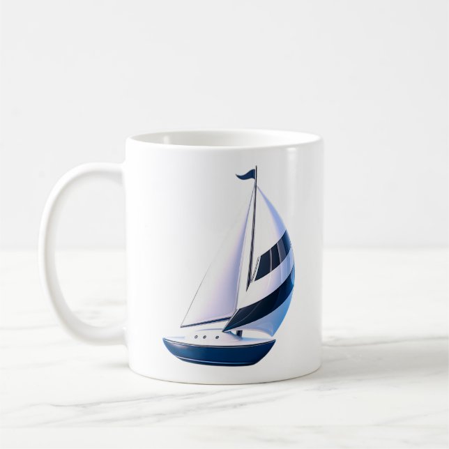 Modern randig segelbåt  kaffemugg (Vänster)
