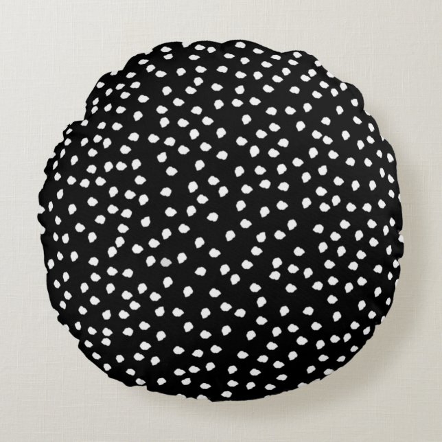 Modern Random Polka Dot Mönster Black and White Rund Kudde (Framsidan)
