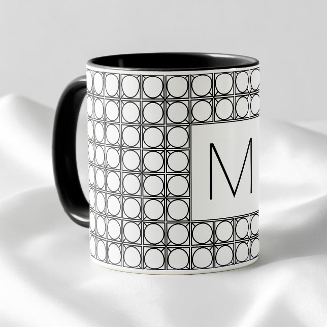 Modern Rattan Pattern Chic Black Initial Monogram Mugg (Skapare uppladdad)