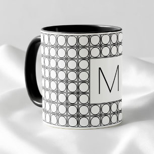 Modern Rattanmönster Chic Svart Initial Monogram Mugg