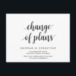 Modern rättvisa, ändrad planering, uppskjuten vykort<br><div class="desc">Det här är det minsta moderna,  rena designtemat,  i svart teckensnitt,  Bröllopsfestens inbjudan Omschemalagd vykort (senarelagd/senarelagd) (ändrad planering). Det är perfekten och eleganten som gör det möjligt att lägga om meddelandet till vänner och familj.</div>