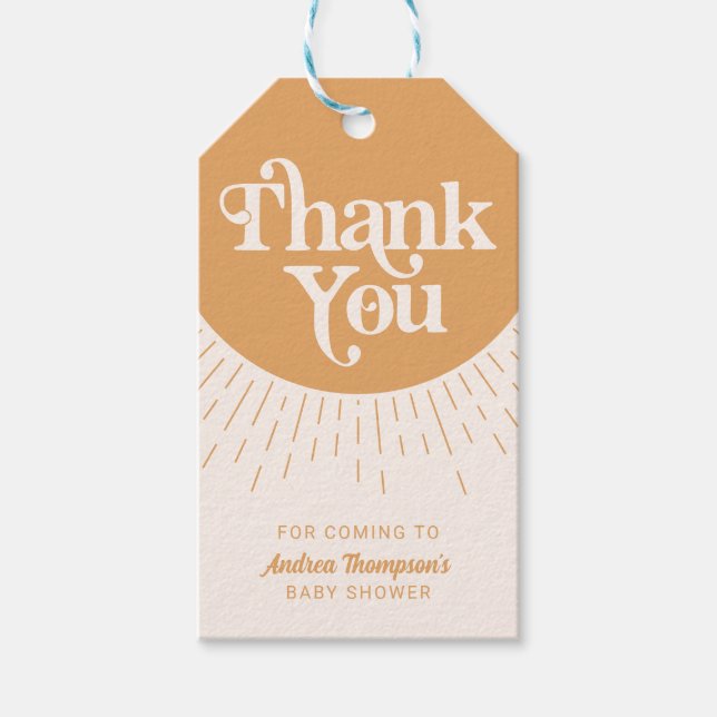 Modern Ray of Sunshine Boho Baby Shower Tack Presentetikett (Framsidan)