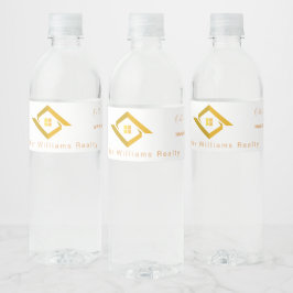 Modern Real Estate white and gold custom logo  Vattenflaska Etikett
