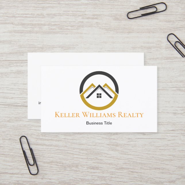 Modern Real Estate white and gold custom logo  Visitkort (Fram/Back In Situ)
