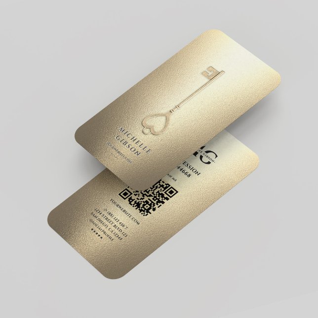 Modern Realtor Black Guld Nyckel Elegant Monogram Visitkort (Modern Realtor Black Gold Key Elegant Monogram Business Card
)