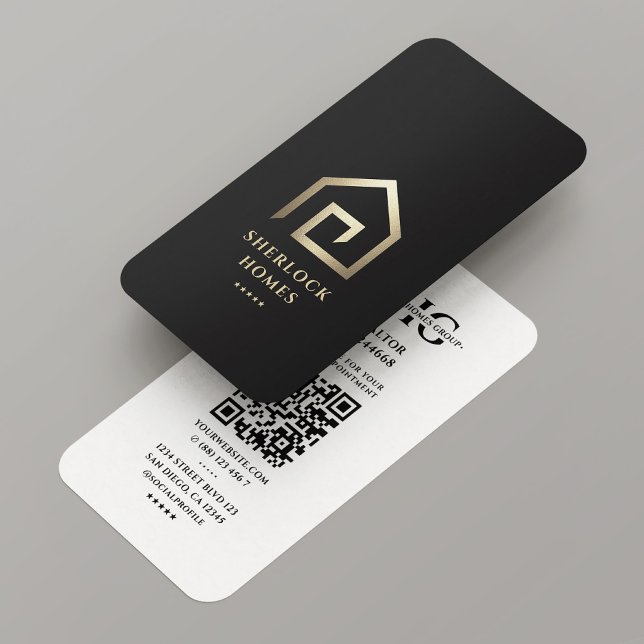 Modern Realtor Elegant Guld Real Gods House Logoty Visitkort (Modern Realtor Elegant Gold Real Estate House Logo Business Card
)
