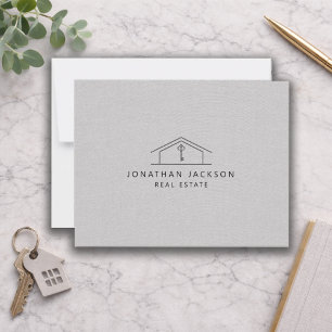 Modern Realtor Hem Logo Grå Fals Linne Anteckningskort