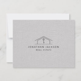 Modern Realtor Home Logo Gray Faux Linen Anteckningskort