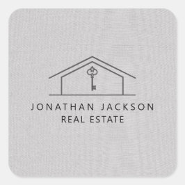 Modern Realtor Home Logo Gray Faux Linen Fyrkantigt Klistermärke