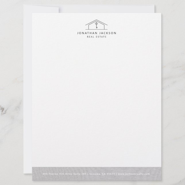 Modern Realtor Letterhead Gray Faux Linen Edge Brevhuvud (Framsida)