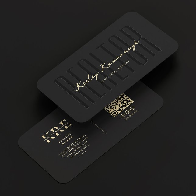 Modern Realtor Monogram Black Real Gods Agent Visitkort (Modern Realtor Monogram Black Real Estate Agent Business Card
)
