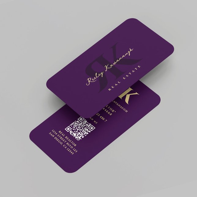 Modern Realtor Monogram R K Mörk Lila Visitkort (Modern Realtor Monogram R K Dark Purple Professional Marketing Real Estate Agent Business Card
)