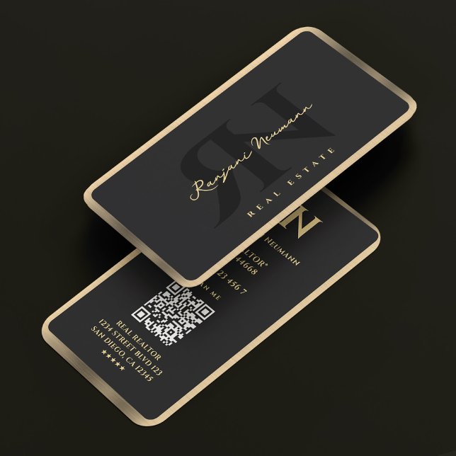 Modern Realtor Mortgage Broker Black Fau Guld Trim Visitkort (Modern Realtor Mortgage Broke RN Black Gold Border Business Card
)